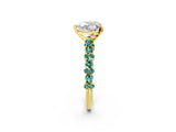 Yellow gold Heart Cut Diamond Side Stone Solitaire Ring with Round with Green Sapphire side stone and Four-Prong Setting_2