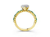 Yellow gold Heart Cut Diamond Side Stone Solitaire Ring with Round with Green Sapphire side stone and Four-Prong Setting_3