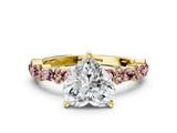 Yellow gold Heart Cut Diamond Side Stone Solitaire Ring with Round with Morganite side stone and Four-Prong Setting_11