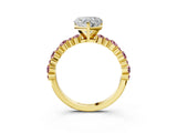 Yellow gold Heart Cut Diamond Side Stone Solitaire Ring with Round with Morganite side stone and Four-Prong Setting_3