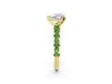 Yellow gold Heart Cut Diamond Side Stone Solitaire Ring with Round with Peridot side stone and Four-Prong Setting_2