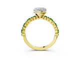 Yellow gold Heart Cut Diamond Side Stone Solitaire Ring with Round with Peridot side stone and Four-Prong Setting_3