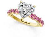 Yellow gold Heart Cut Diamond Side Stone Solitaire Ring with Round with Pink Sapphire side stone and Four-Prong Setting_1