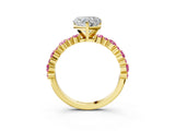 Yellow gold Heart Cut Diamond Side Stone Solitaire Ring with Round with Pink Sapphire side stone and Four-Prong Setting_3