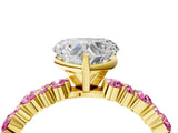 Yellow gold Heart Cut Diamond Side Stone Solitaire Ring with Round with Pink Sapphire side stone and Four-Prong Setting_4