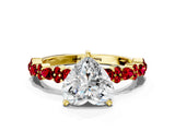 Yellow gold Heart Cut Diamond Side Stone Solitaire Ring with Round with Ruby side stone and Four-Prong Setting_19