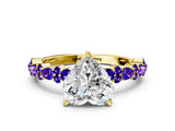 Yellow gold Heart Cut Diamond Side Stone Solitaire Ring with Round with Tanzanite side stone and Four-Prong Setting_19