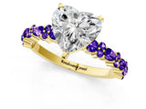 Yellow gold Heart Cut Diamond Side Stone Solitaire Ring with Round with Tanzanite side stone and Four-Prong Setting_20