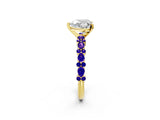 Yellow gold Heart Cut Diamond Side Stone Solitaire Ring with Round with Tanzanite side stone and Four-Prong Setting_21