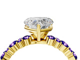 Yellow gold Heart Cut Diamond Side Stone Solitaire Ring with Round with Tanzanite side stone and Four-Prong Setting_23