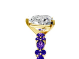 Yellow gold Heart Cut Diamond Side Stone Solitaire Ring with Round with Tanzanite side stone and Four-Prong Setting_24
