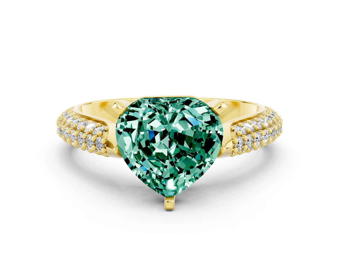 Yellow gold Heart Cut Diamond Solitaire Engagement Ring with Pavé Band and Four-Prong Setting_12