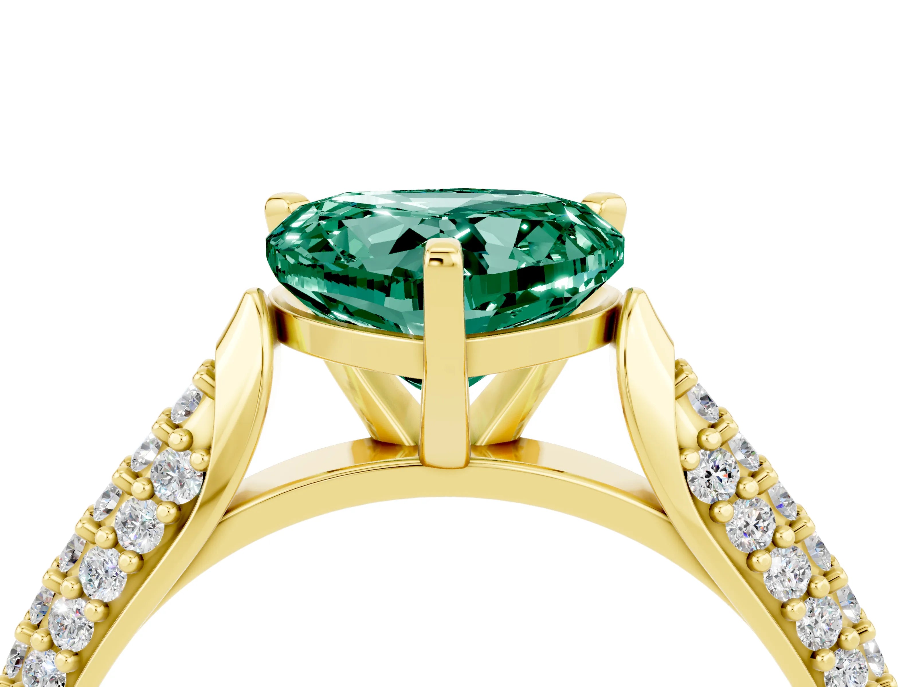 Yellow gold Heart Cut Diamond Solitaire Engagement Ring with Pavé Band and Four-Prong Setting_16