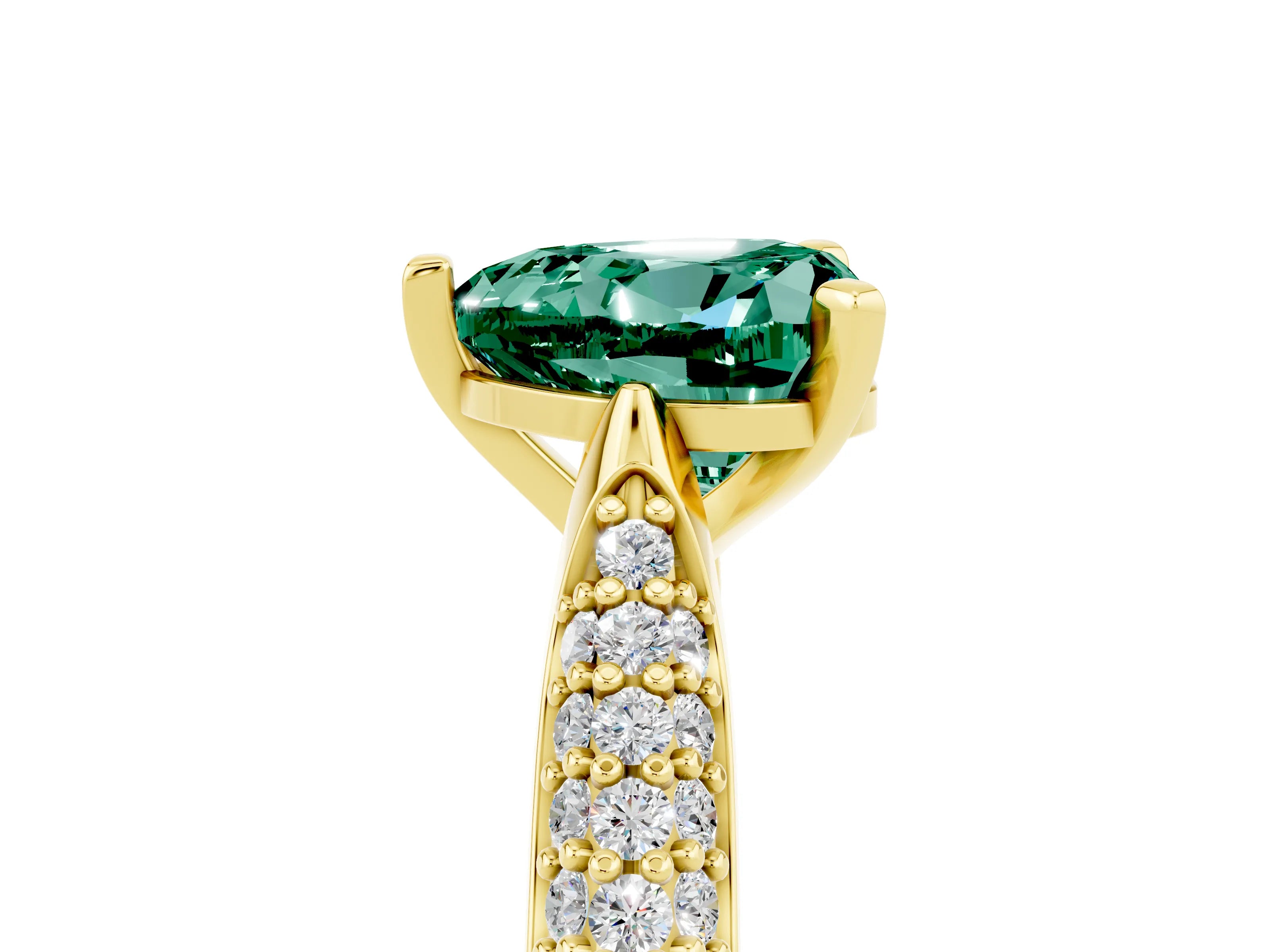 Yellow gold Heart Cut Diamond Solitaire Engagement Ring with Pavé Band and Four-Prong Setting_17
