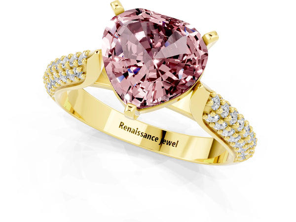 Yellow gold Heart Cut Diamond Solitaire Engagement Ring with Pavé Band and Four-Prong Setting