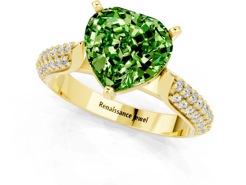Yellow gold Heart Cut Diamond Solitaire Engagement Ring with Pavé Band and Four-Prong Setting_1