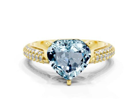Yellow gold Heart Cut Diamond Solitaire Engagement Ring with Pavé Band and Four-Prong Setting