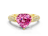 Yellow gold Heart Cut Diamond Solitaire Engagement Ring with Pavé Band and Four-Prong Setting