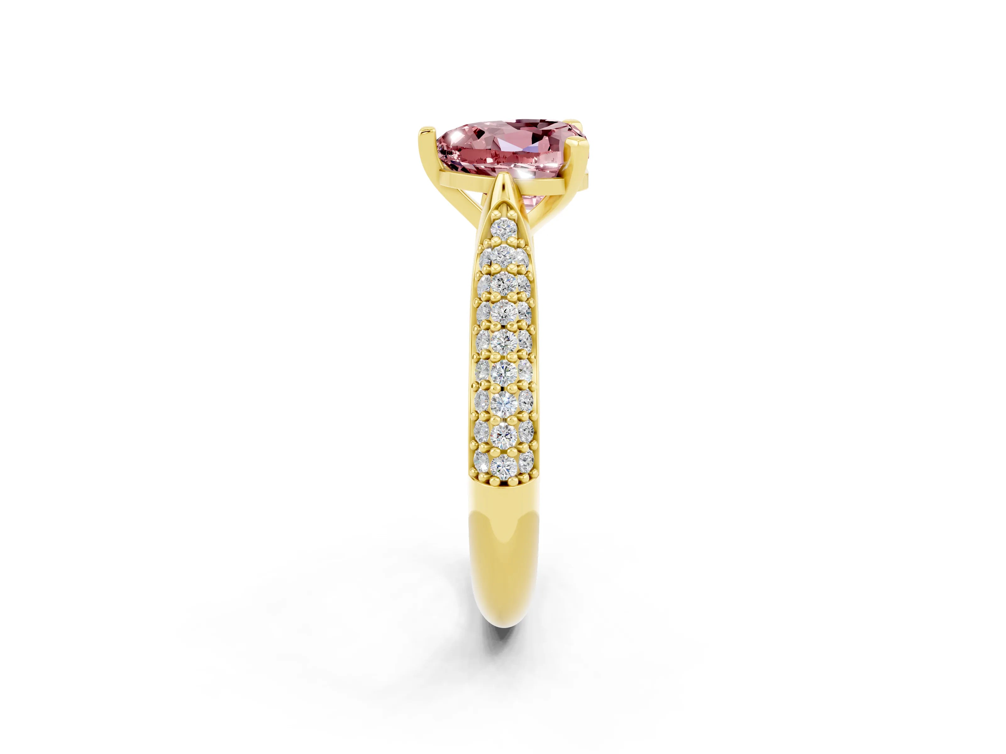 Yellow gold Heart Cut Diamond Solitaire Engagement Ring with Pavé Band and Four-Prong Setting_2