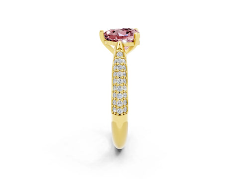 Yellow gold Heart Cut Diamond Solitaire Engagement Ring with Pavé Band and Four-Prong Setting_2