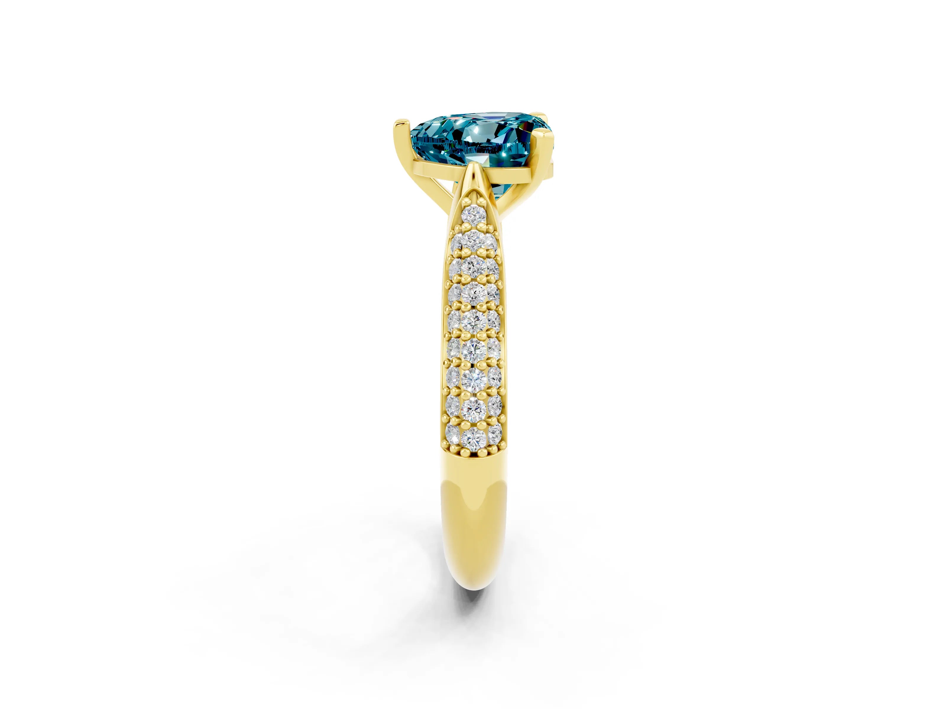 Yellow gold Heart Cut Diamond Solitaire Engagement Ring with Pavé Band and Four-Prong Setting_2