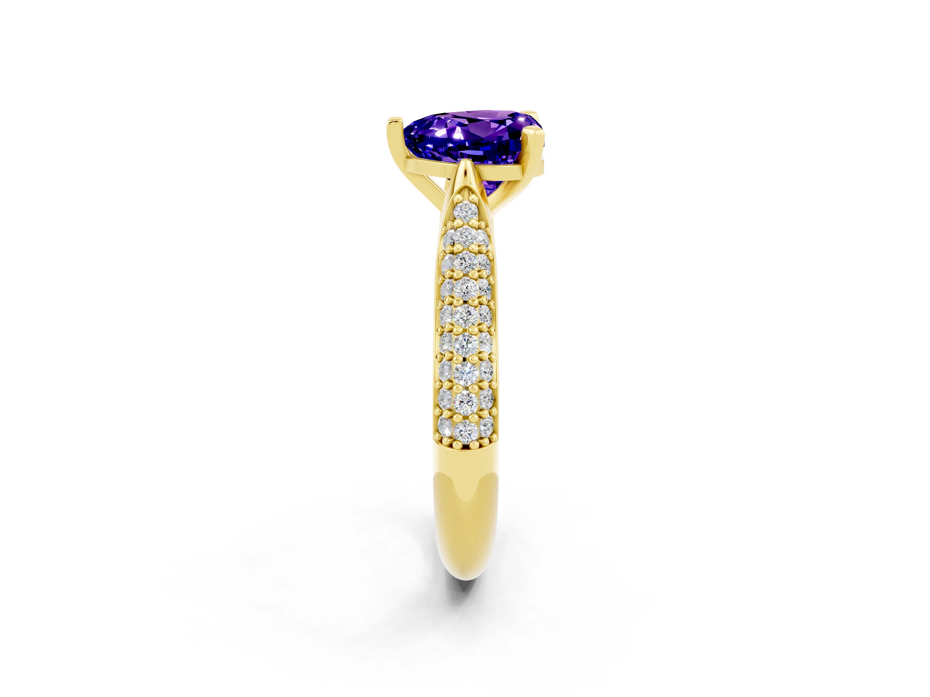 Yellow gold Heart Cut Diamond Solitaire Engagement Ring with Pavé Band and Four-Prong Setting_2