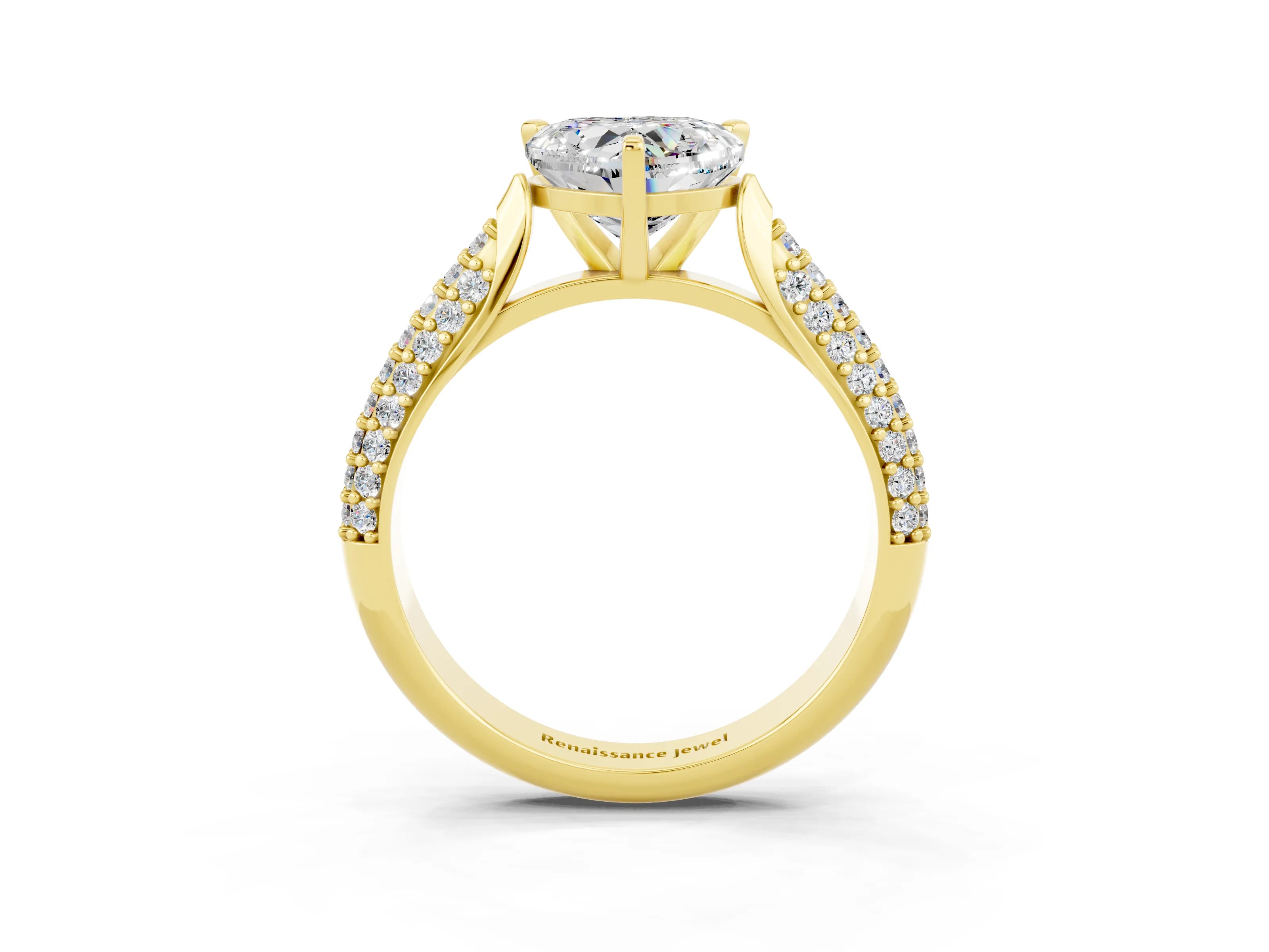 Yellow gold Heart Cut Diamond Solitaire Engagement Ring with Pavé Band and Four-Prong Setting_3