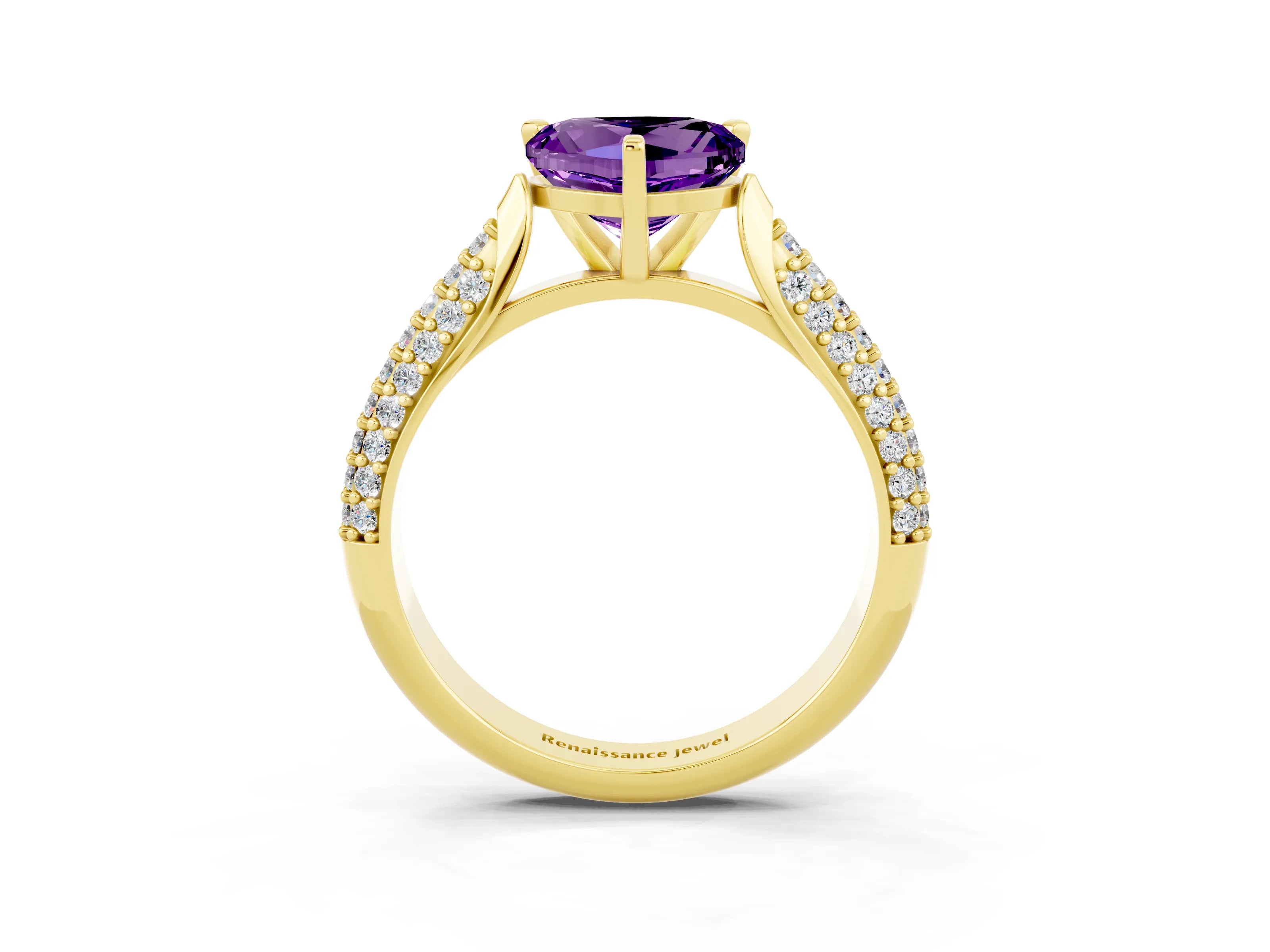 Yellow gold Heart Cut Diamond Solitaire Engagement Ring with Pavé Band and Four-Prong Setting_3