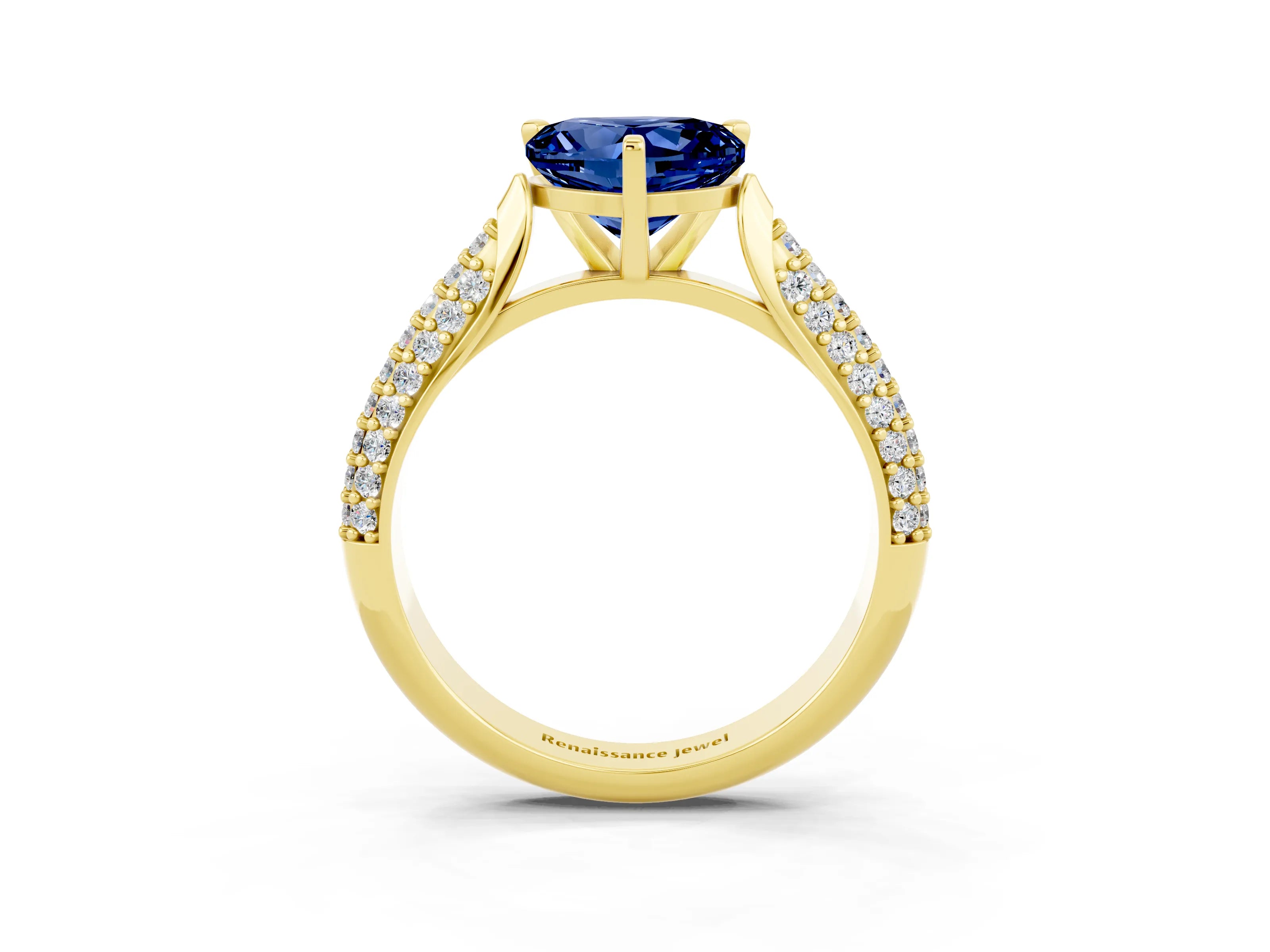 Yellow gold Heart Cut Diamond Solitaire Engagement Ring with Pavé Band and Four-Prong Setting_3