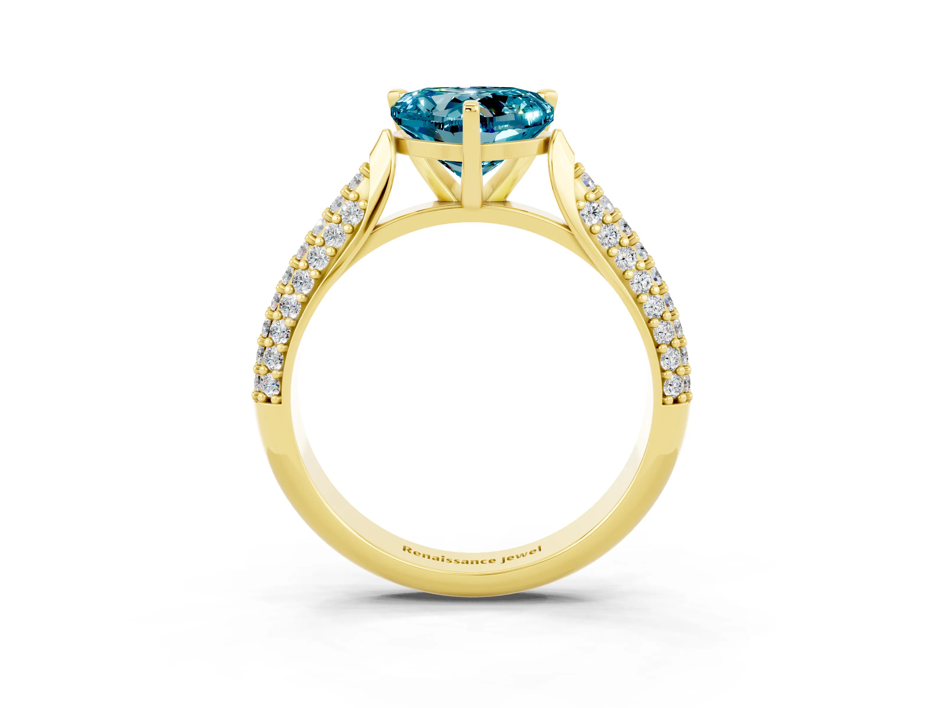 Yellow gold Heart Cut Diamond Solitaire Engagement Ring with Pavé Band and Four-Prong Setting_3