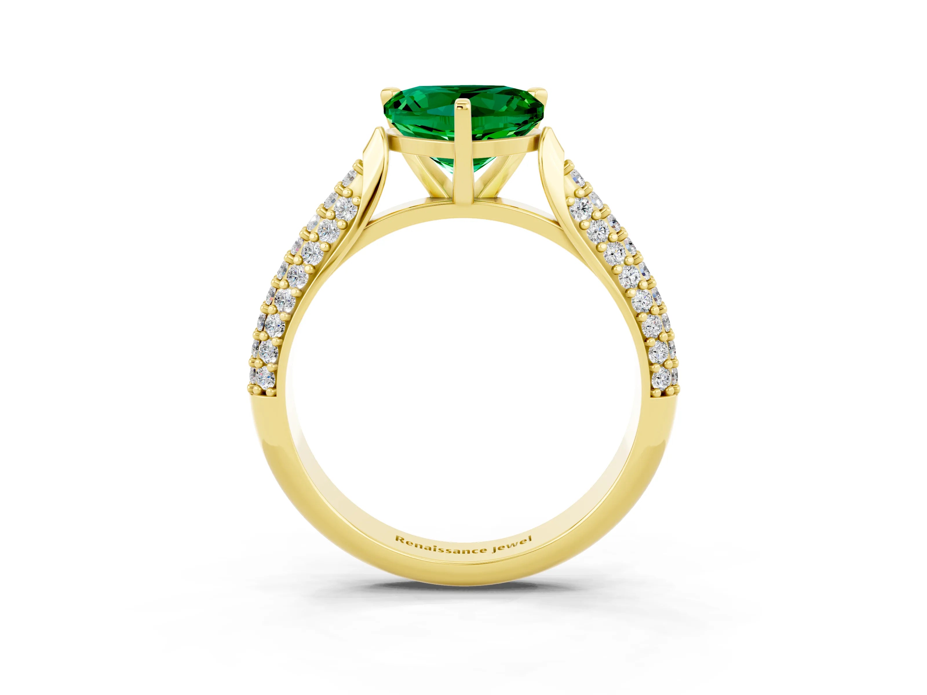 Yellow gold Heart Cut Diamond Solitaire Engagement Ring with Pavé Band and Four-Prong Setting_3