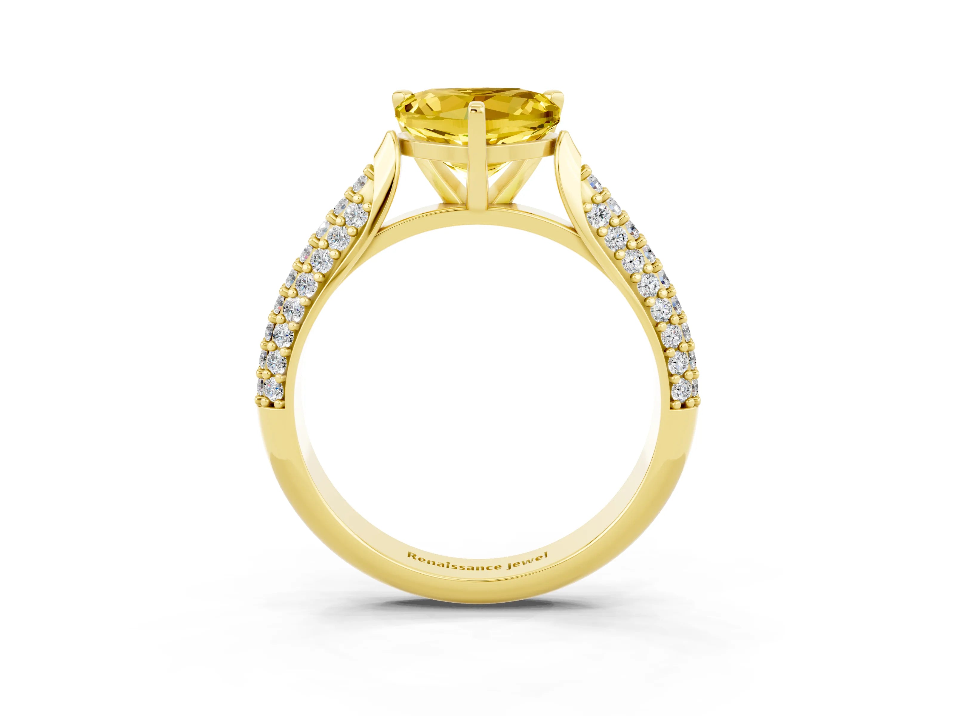 Yellow gold Heart Cut Diamond Solitaire Engagement Ring with Pavé Band and Four-Prong Setting_3