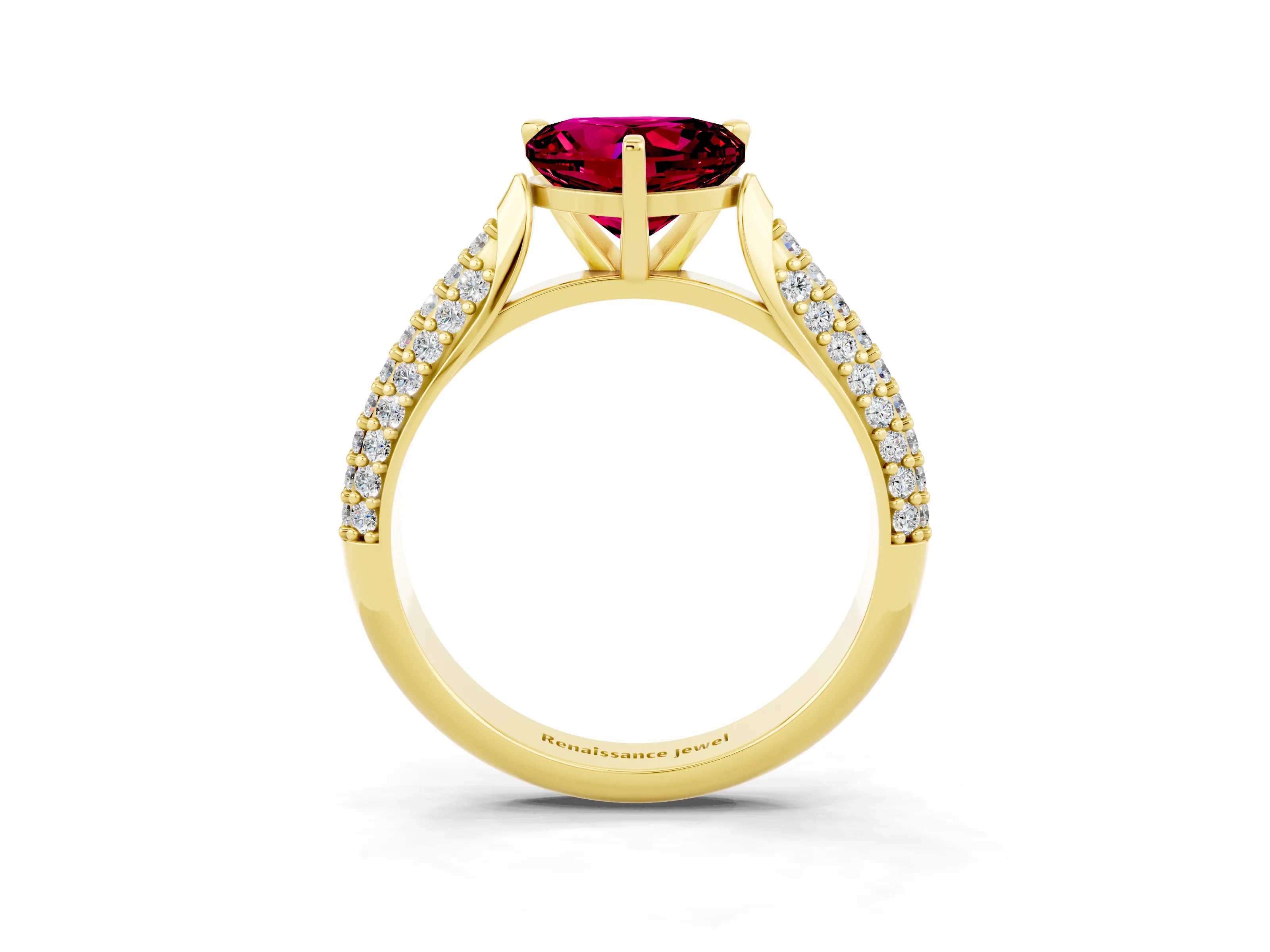 Yellow gold Heart Cut Diamond Solitaire Engagement Ring with Pavé Band and Four-Prong Setting_3