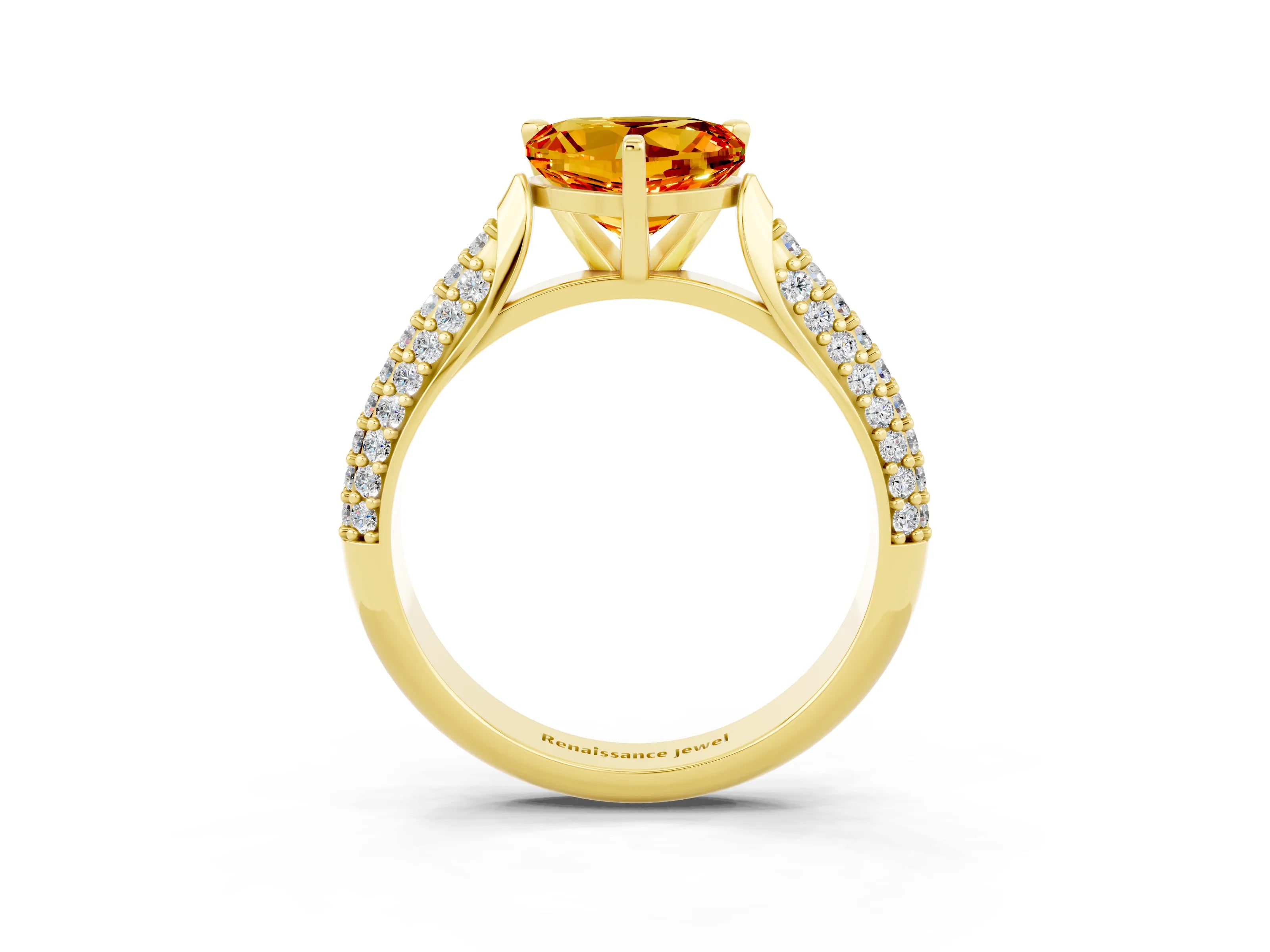 Yellow gold Heart Cut Diamond Solitaire Engagement Ring with Pavé Band and Four-Prong Setting_3