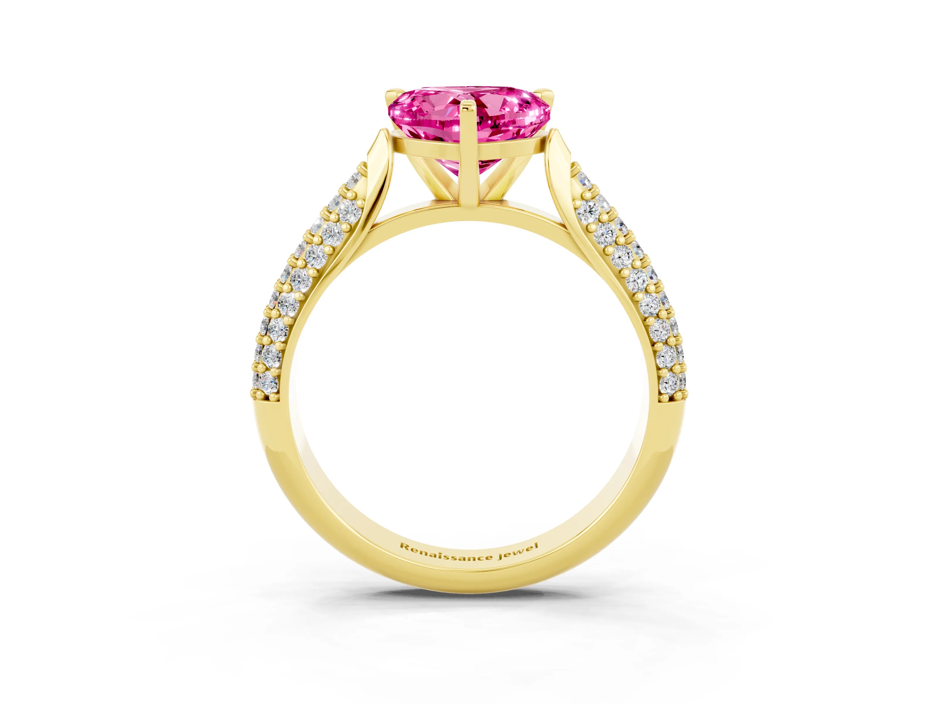 Yellow gold Heart Cut Diamond Solitaire Engagement Ring with Pavé Band and Four-Prong Setting_3