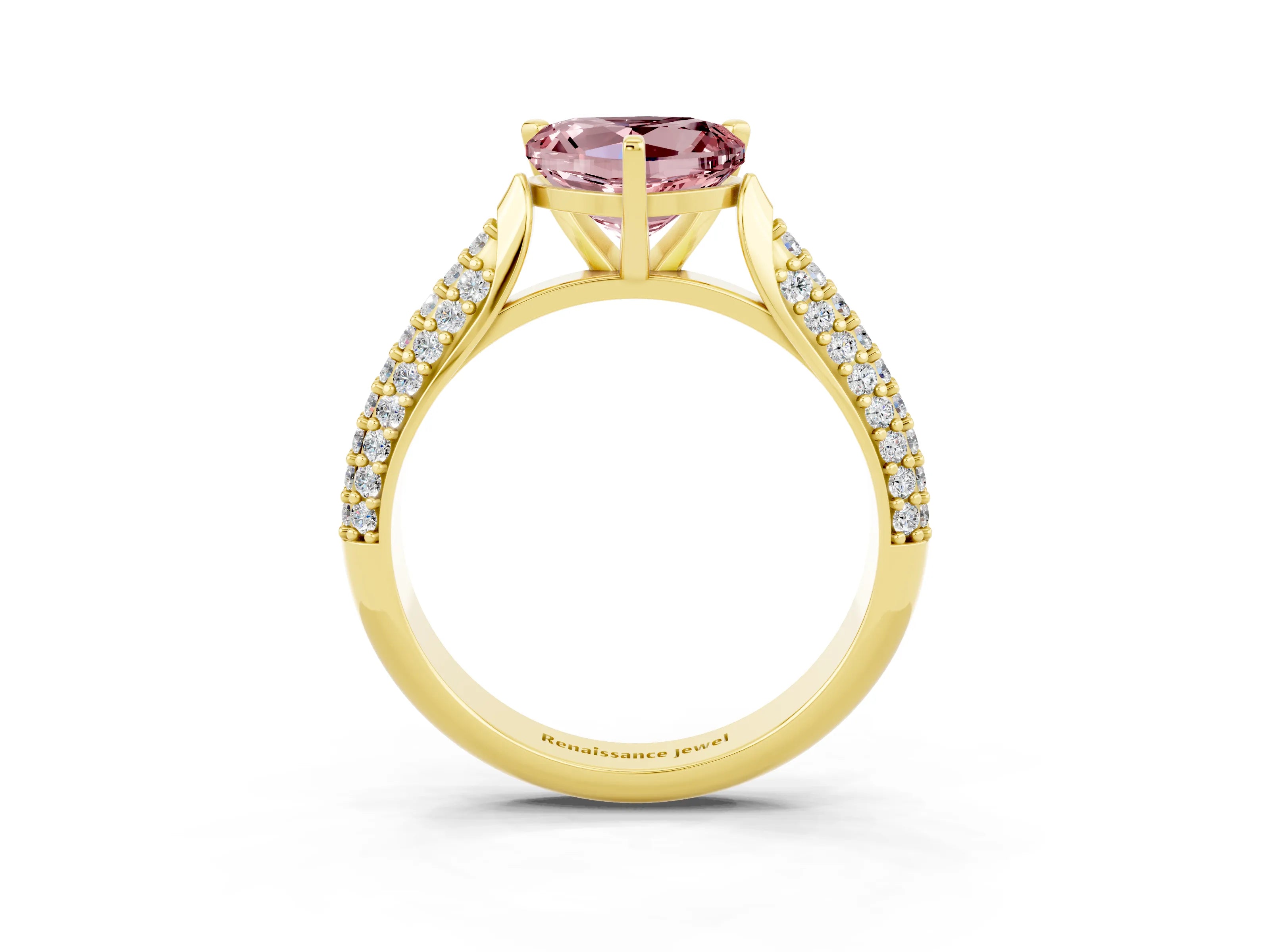 Yellow gold Heart Cut Diamond Solitaire Engagement Ring with Pavé Band and Four-Prong Setting_3