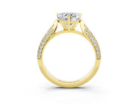 Yellow gold Heart Cut Diamond Solitaire Engagement Ring with Pavé Band and Four-Prong Setting_3