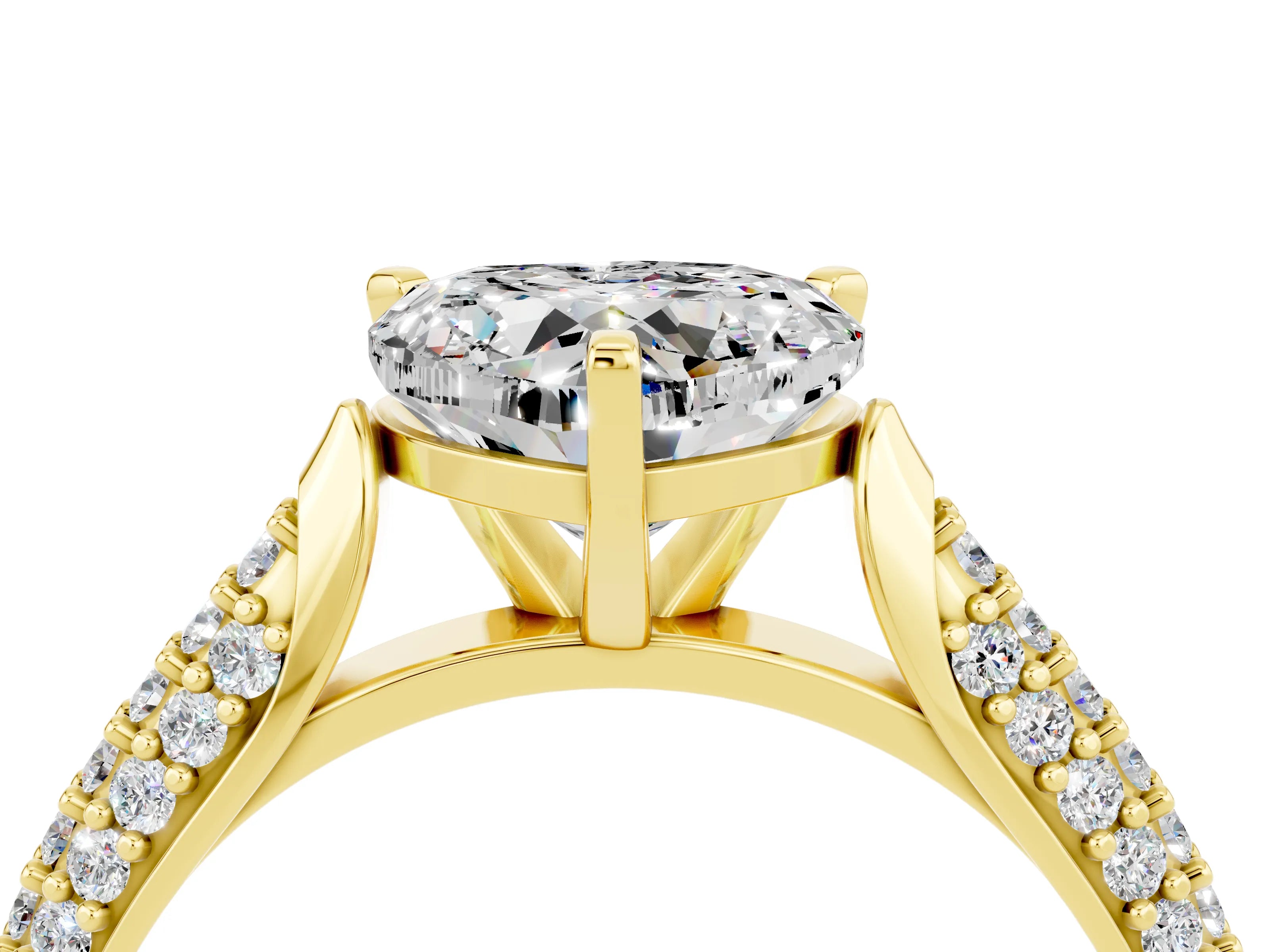 Yellow gold Heart Cut Diamond Solitaire Engagement Ring with Pavé Band and Four-Prong Setting_4
