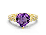 Yellow gold Heart Cut Diamond Solitaire Engagement Ring with Pavé Band and Four-Prong Setting