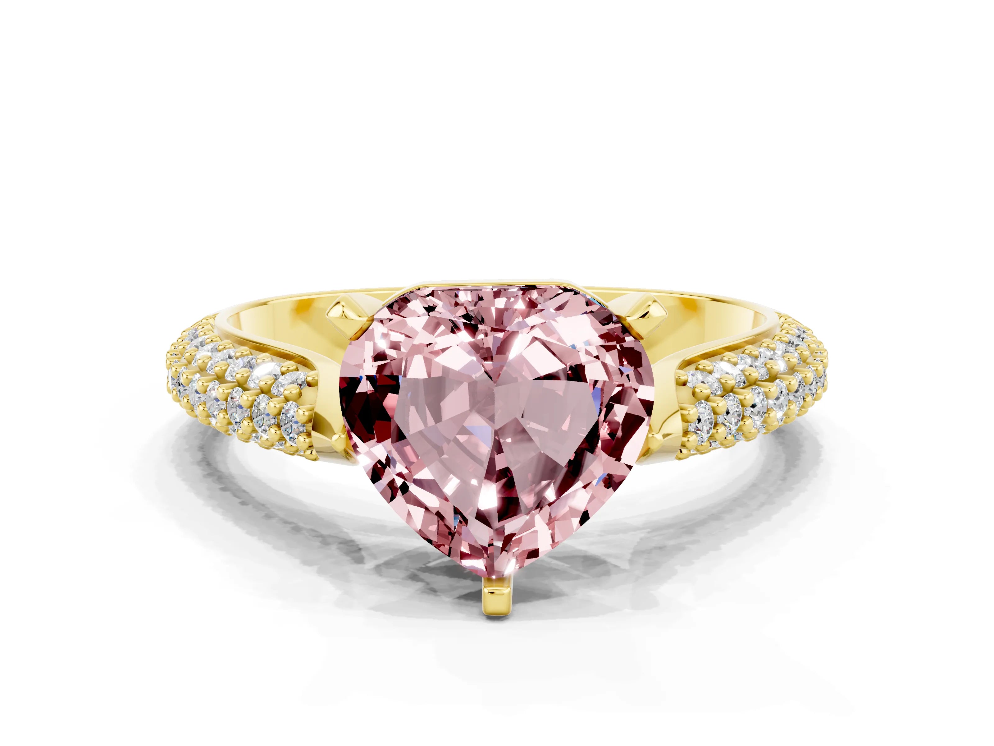 Yellow gold Heart Cut Diamond Solitaire Engagement Ring with Pavé Band and Four-Prong Setting