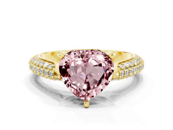 Yellow gold Heart Cut Diamond Solitaire Engagement Ring with Pavé Band and Four-Prong Setting