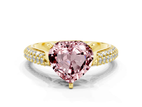 Yellow gold Heart Cut Diamond Solitaire Engagement Ring with Pavé Band and Four-Prong Setting