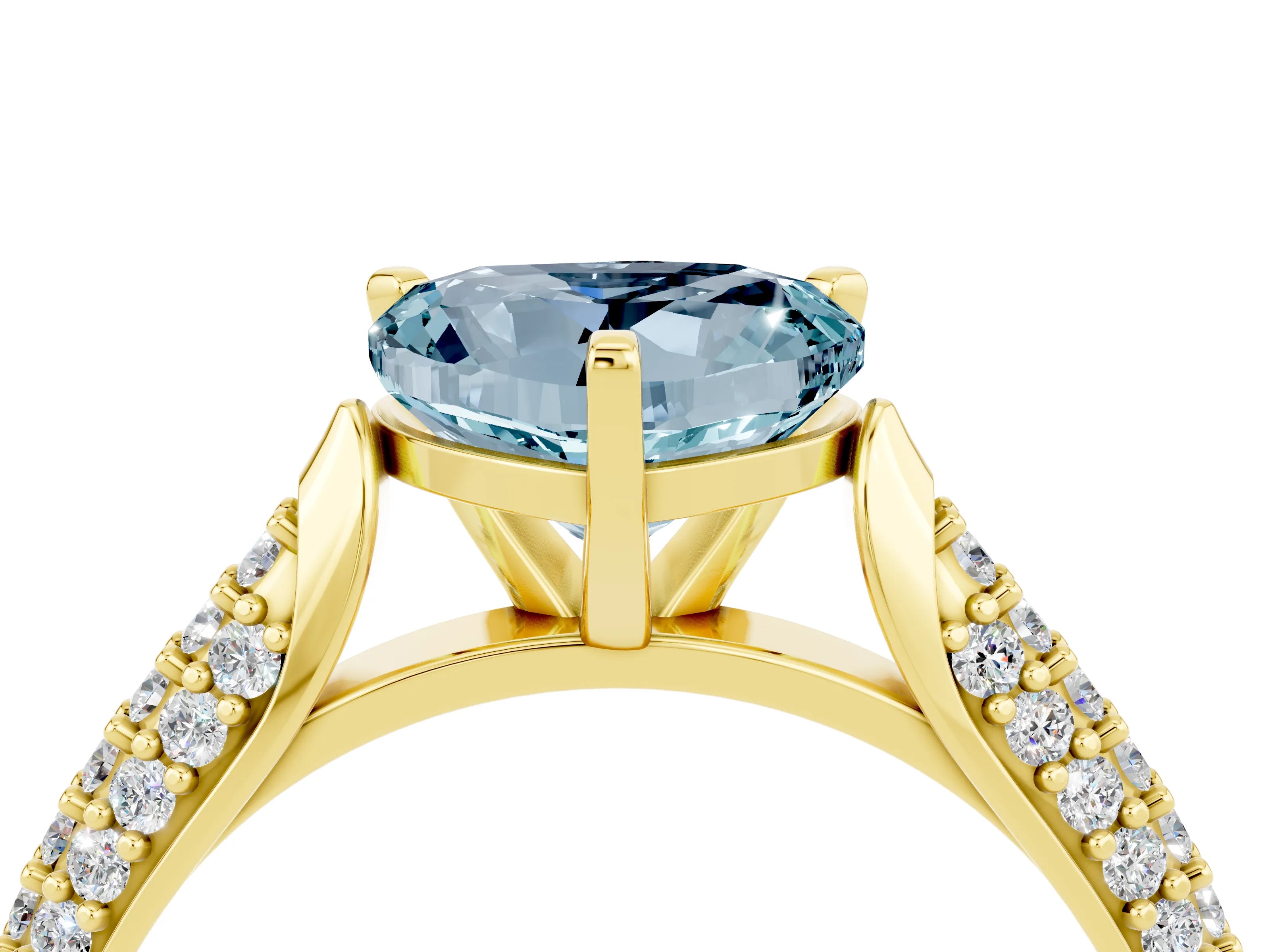 Yellow gold Heart Cut Diamond Solitaire Engagement Ring with Pavé Band and Four-Prong Setting_4