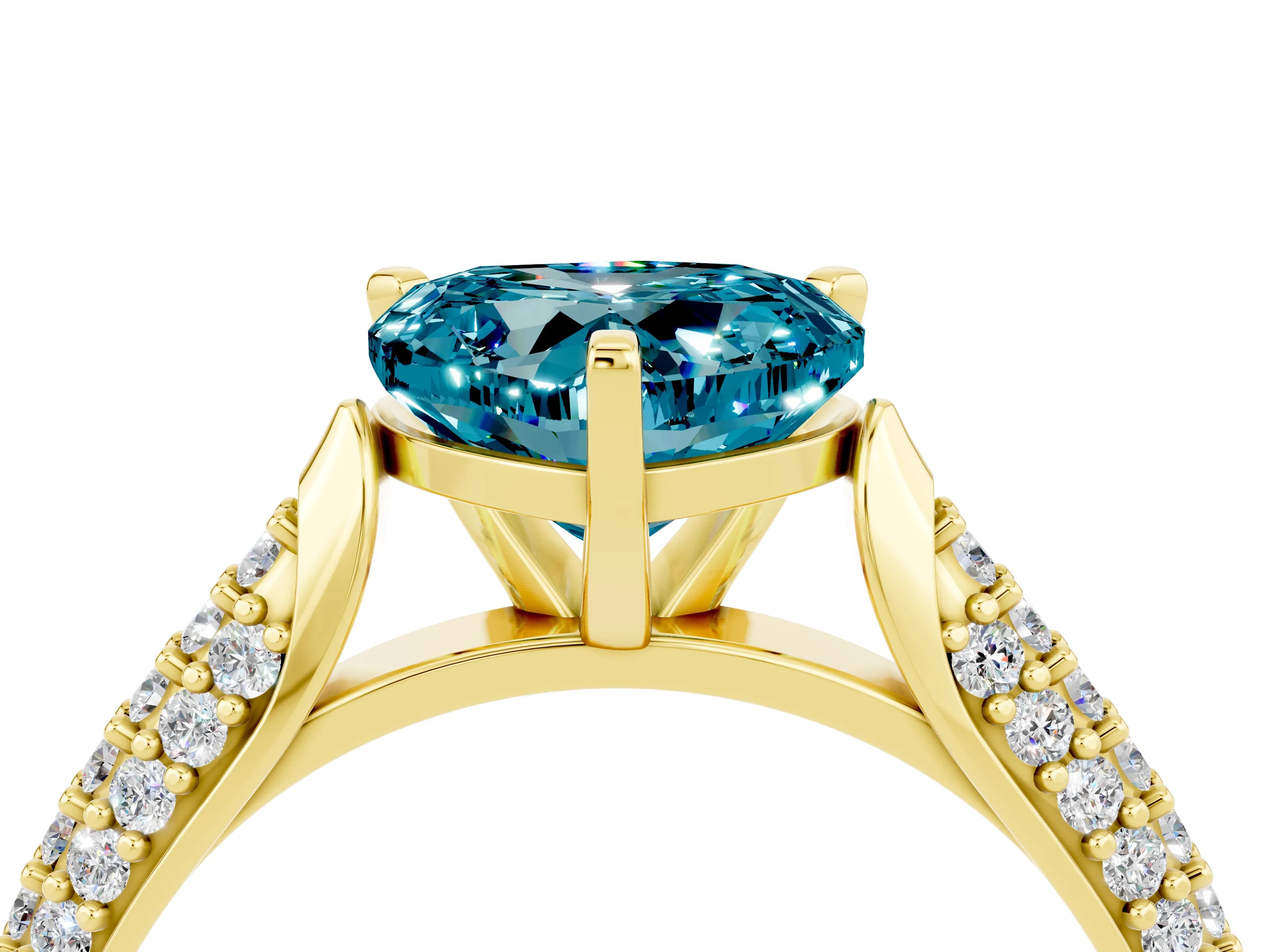 Yellow gold Heart Cut Diamond Solitaire Engagement Ring with Pavé Band and Four-Prong Setting_4