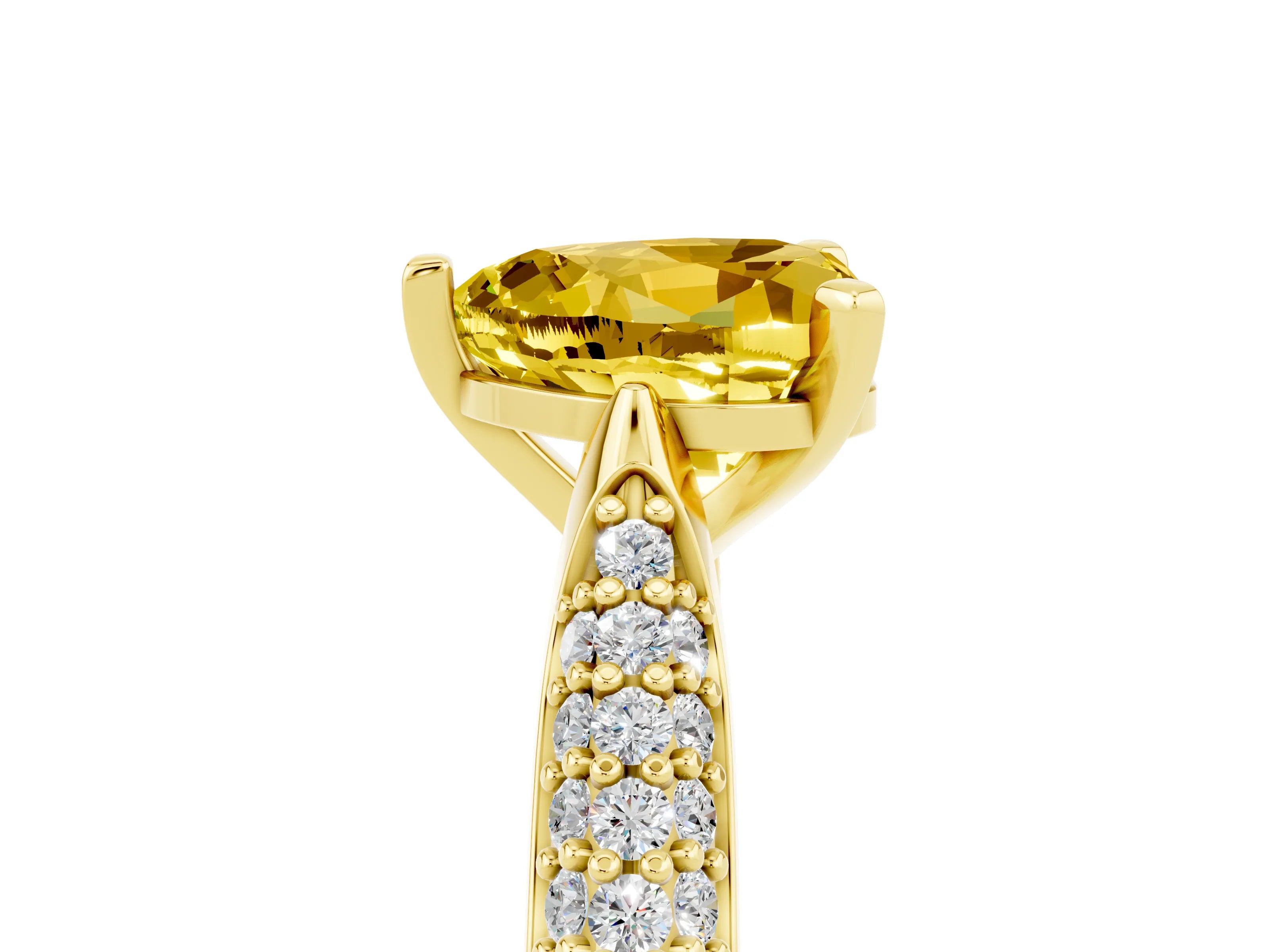 Yellow gold Heart Cut Diamond Solitaire Engagement Ring with Pavé Band and Four-Prong Setting_5