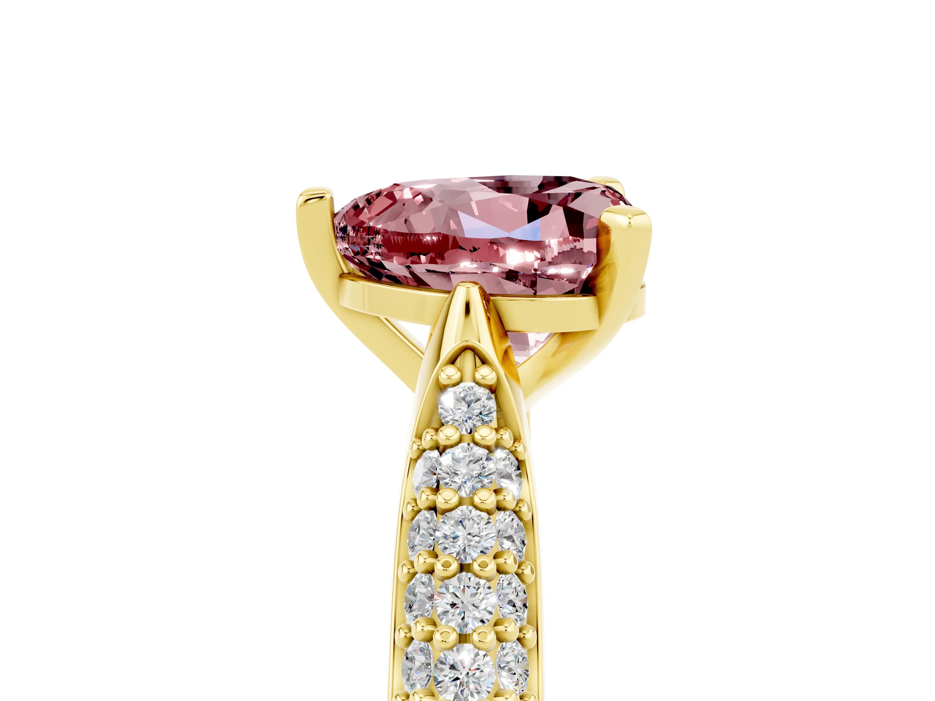 Yellow gold Heart Cut Diamond Solitaire Engagement Ring with Pavé Band and Four-Prong Setting_5