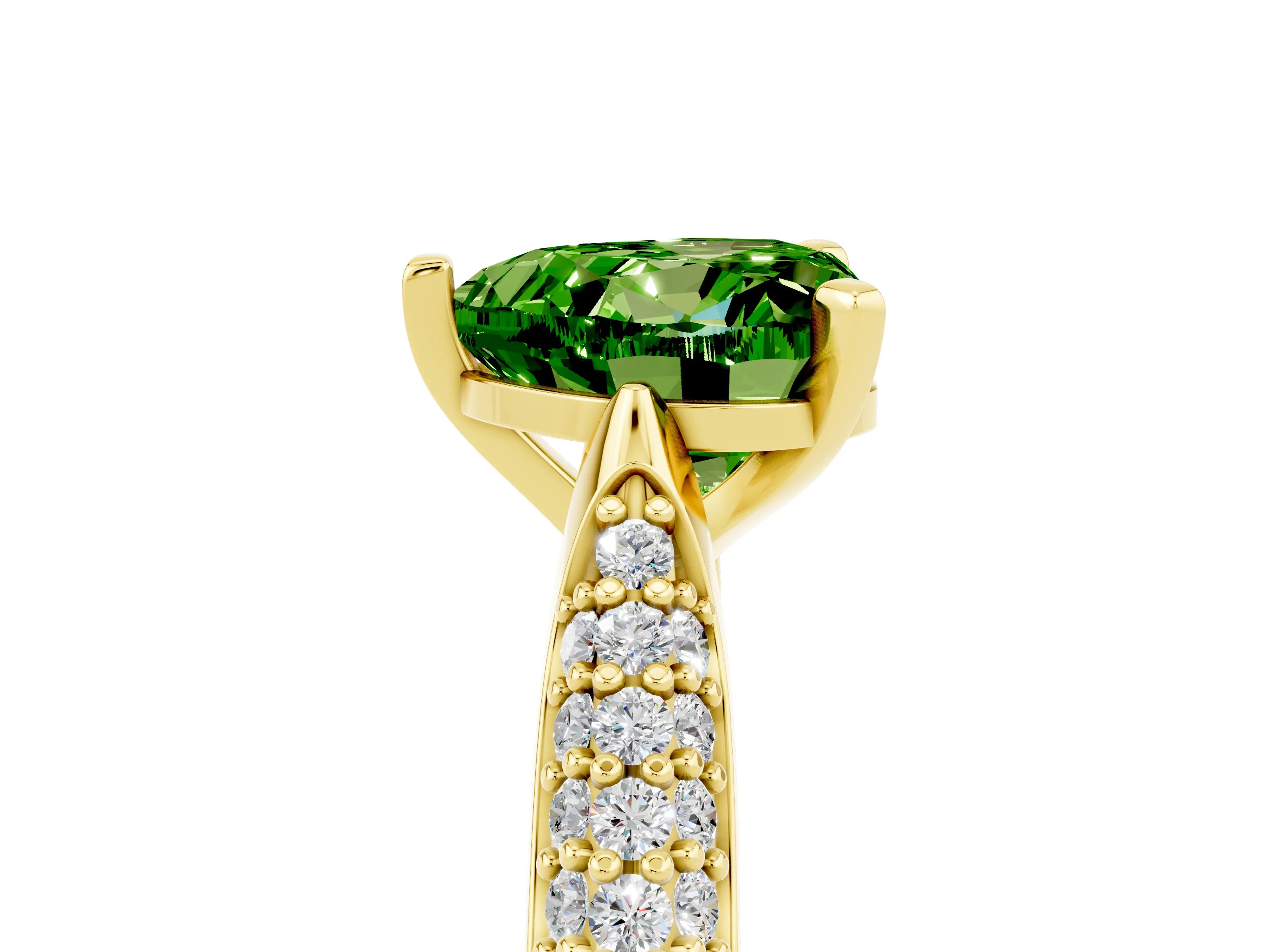 Yellow gold Heart Cut Diamond Solitaire Engagement Ring with Pavé Band and Four-Prong Setting_5