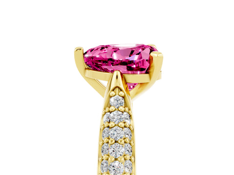 Yellow gold Heart Cut Diamond Solitaire Engagement Ring with Pavé Band and Four-Prong Setting_5