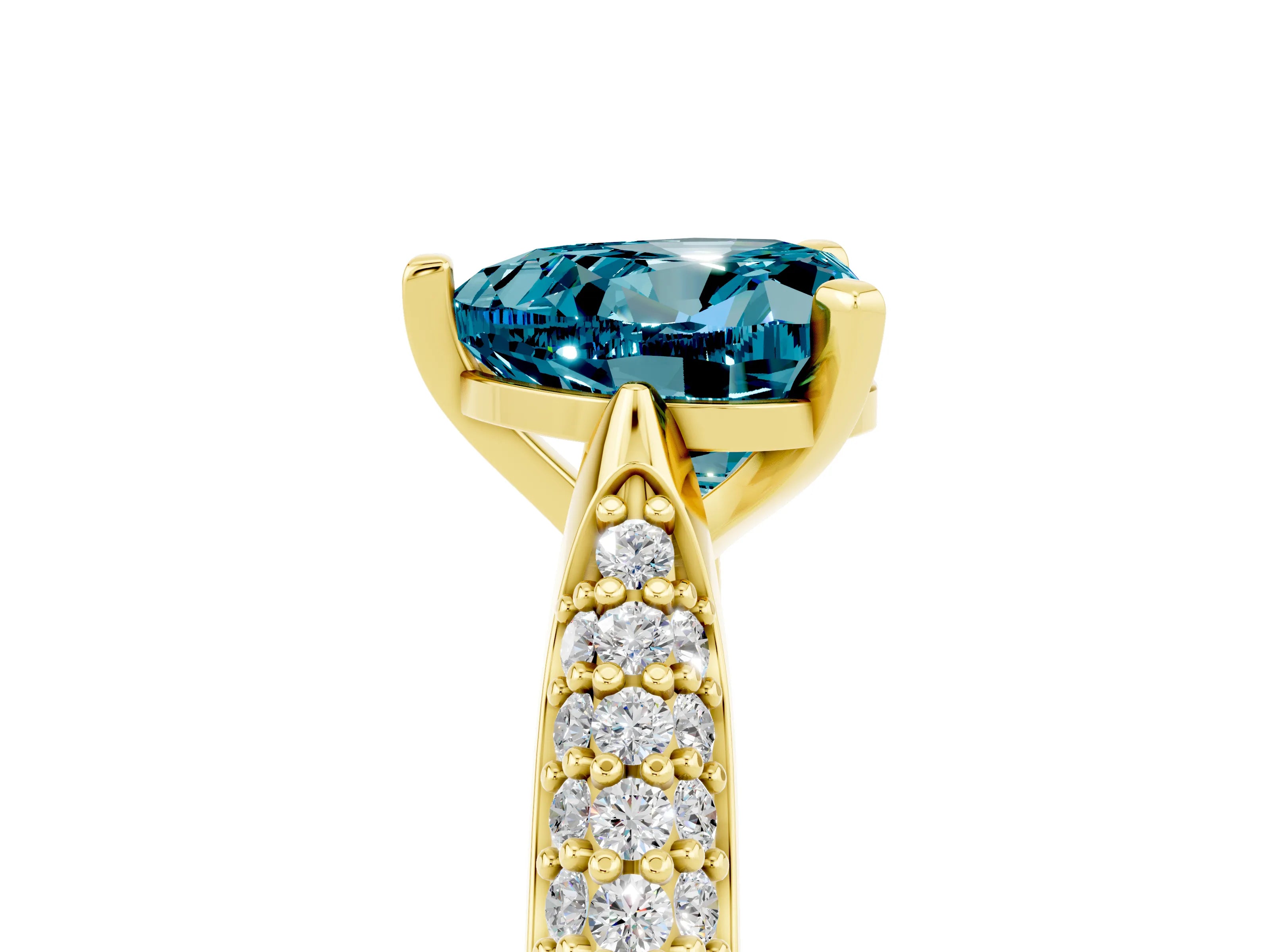Yellow gold Heart Cut Diamond Solitaire Engagement Ring with Pavé Band and Four-Prong Setting_5