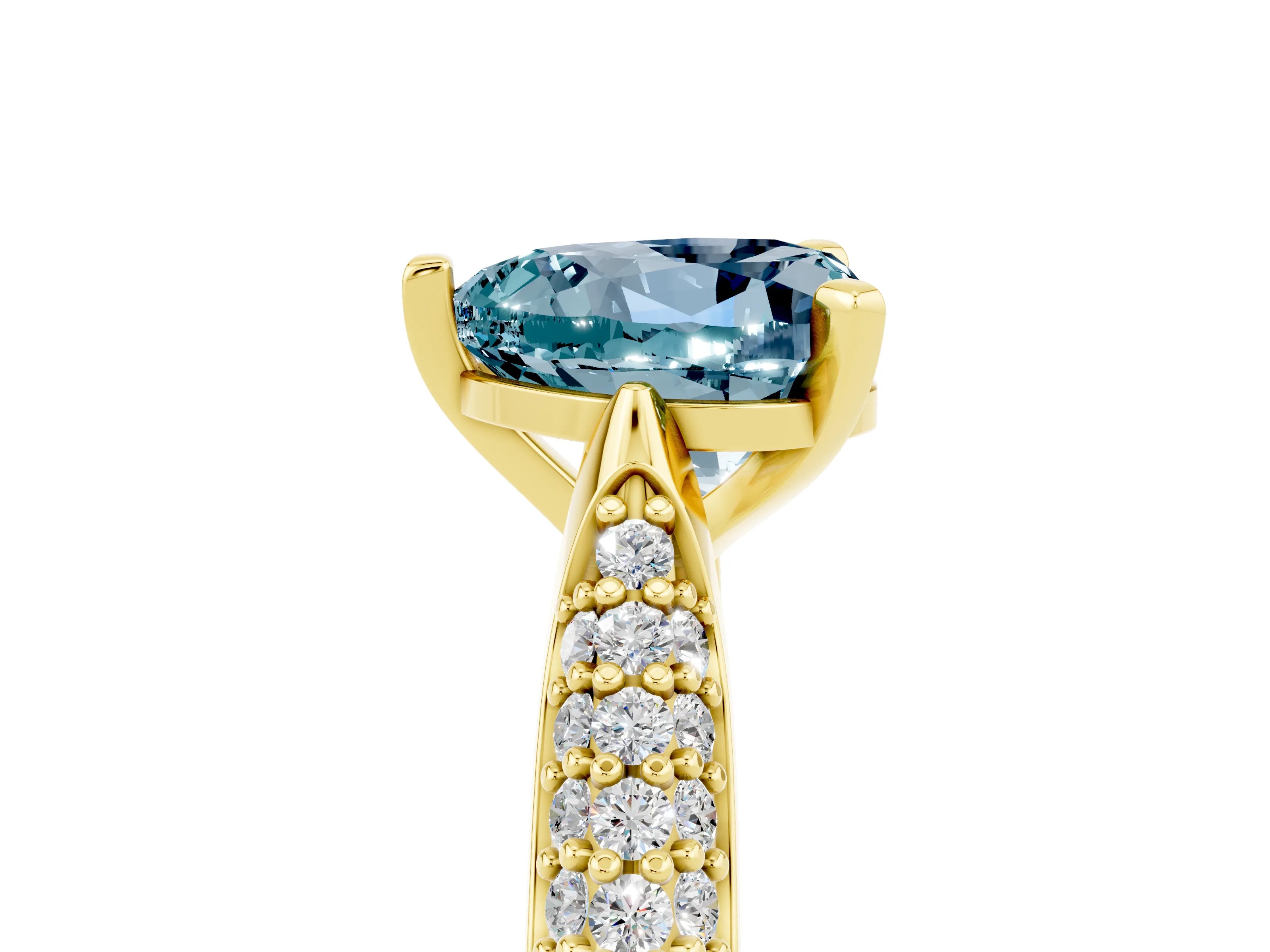 Yellow gold Heart Cut Diamond Solitaire Engagement Ring with Pavé Band and Four-Prong Setting_5
